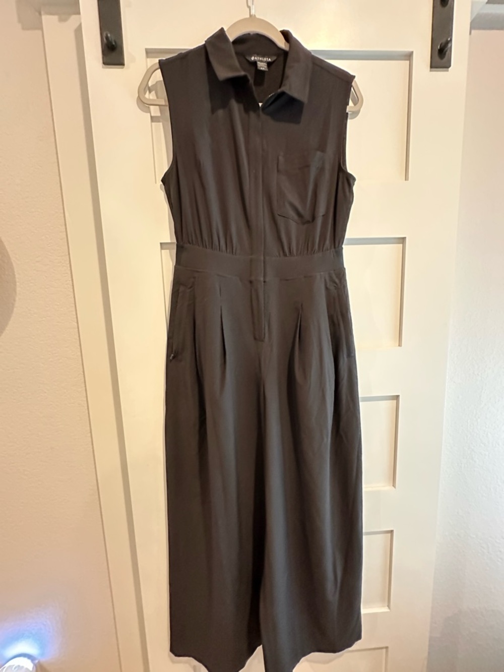 Athleta Black Sleeveless Collared Wide-Leg Jumpsuit - Picture 3 of 3